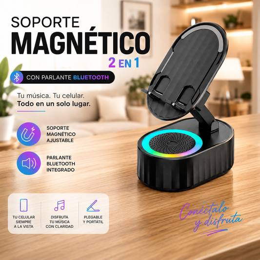 Soporte Magnético 2 en 1 con Parlante Bluetooth